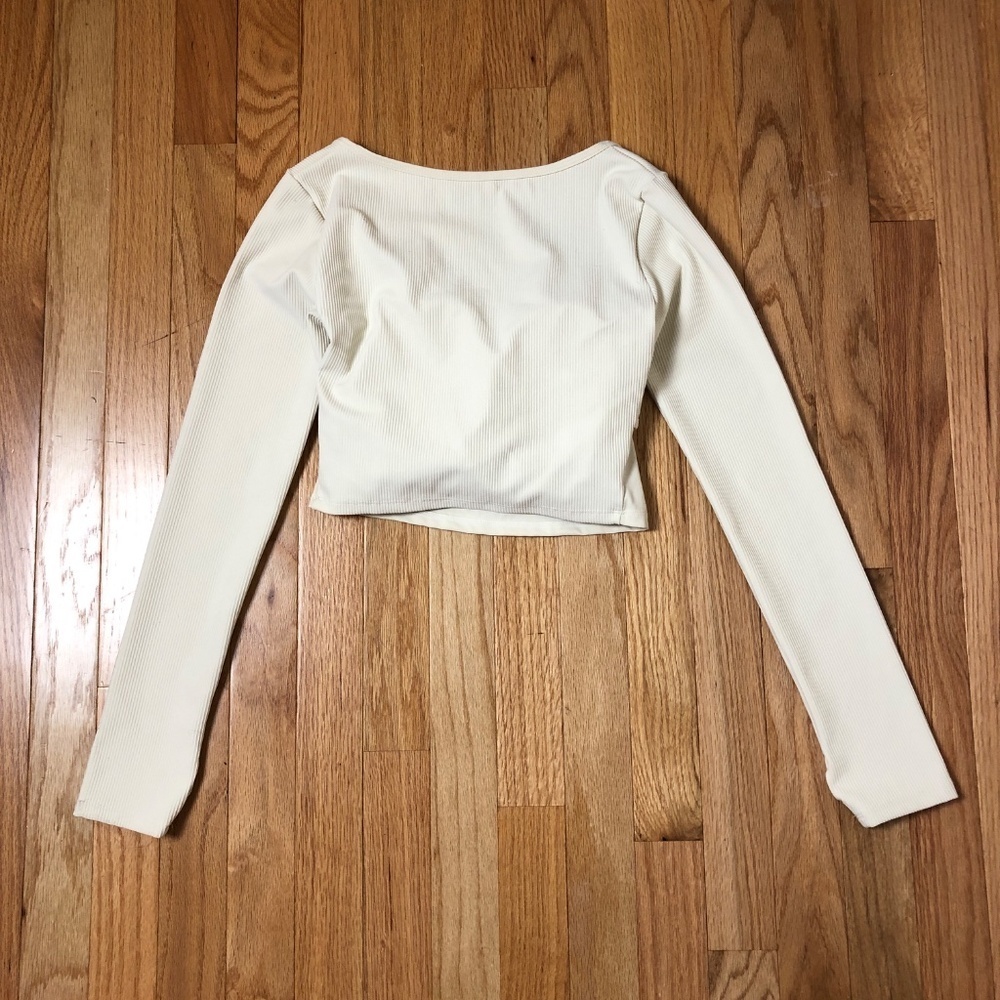NEW Crop Top Workout Top Stretch Cutout Long Sleeve with Thumbholes - Picture 9 of 11